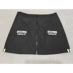 adidas Originals Black Mini Skirt with Front Zip & Logo Pockets